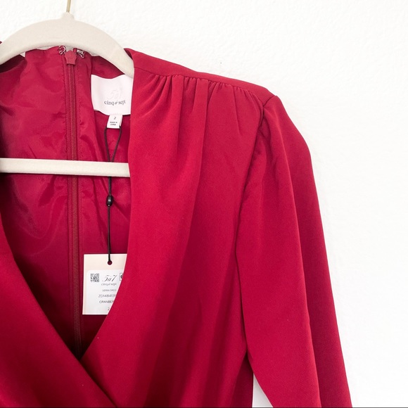 Cinq à Sept Sierra Wrap Minidress in Cranberry - Picture 9 of 12